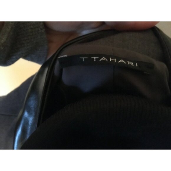 T Tahari "Charcoal" Gray Blazer with Black Faux Leather Trim, Size 6, NWT! - Picture 3 of 6